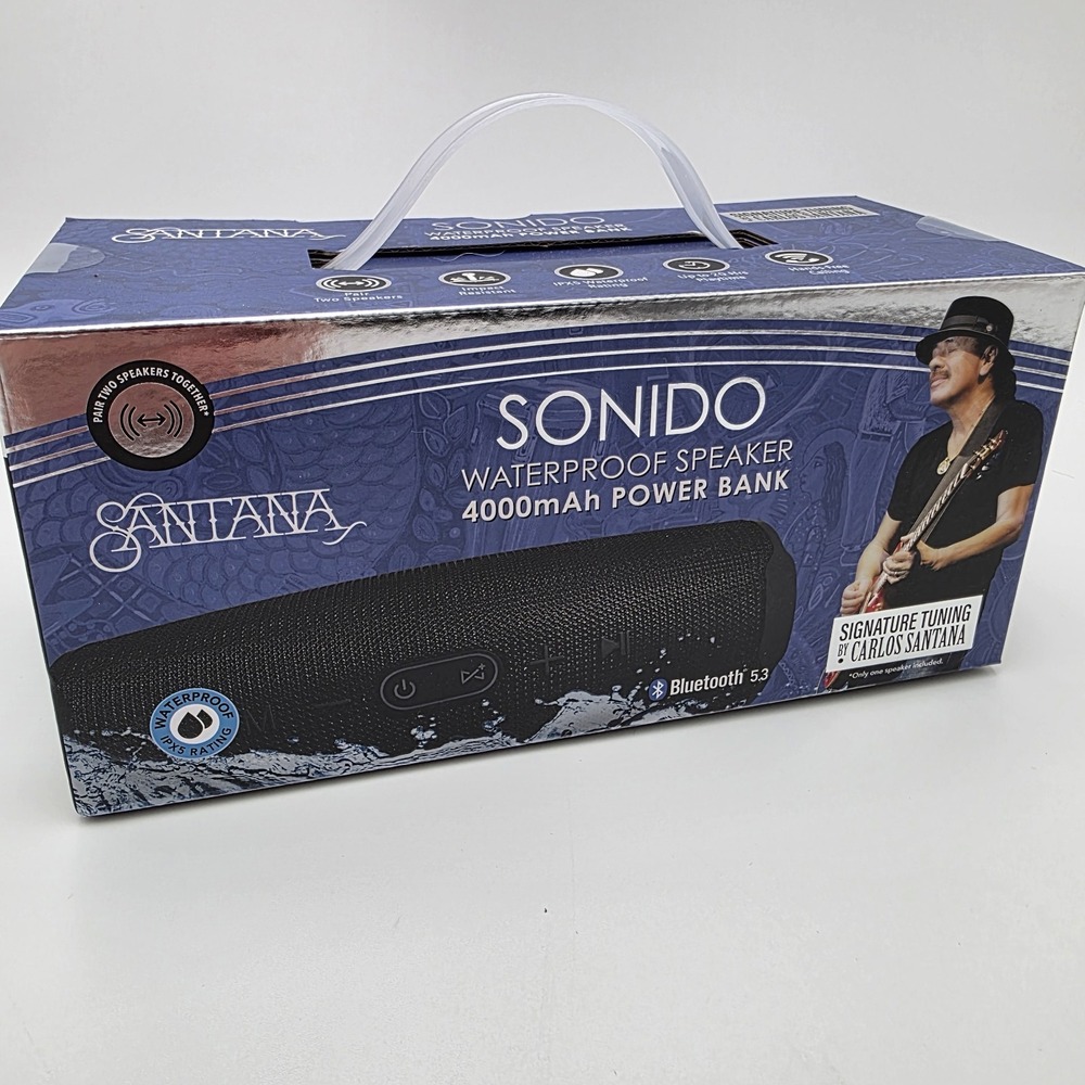 Santana Sonido Bluetooth Waterproof Portable Speaker | 4000mAh Power Bank, Black